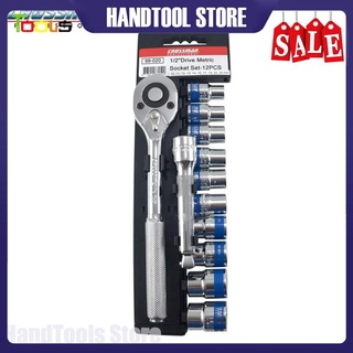 Bộ tuýp - Bộ khẩu 12 chi tiết thép Cr-V cao cấp (Cần tự động) Crossman U.S.A 99-020 (Chính hãng)