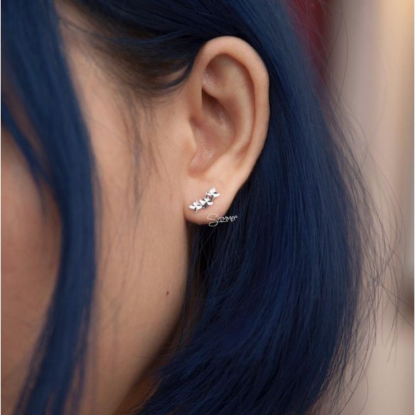 Bông Tai, Khuyên Tai, Hoa Tai Nữ Bạc 925 Cao Cấp SHIMMER SILVER TRIPLE STAR Thiết Kế 3 Ngôi Sao Xinh Xắn