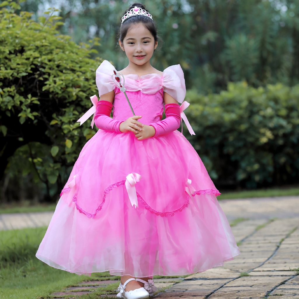 Váy đầm dạ hội hóa trang phong cách công chúa Belle Aurora Sofia Cinderella cho bé gái