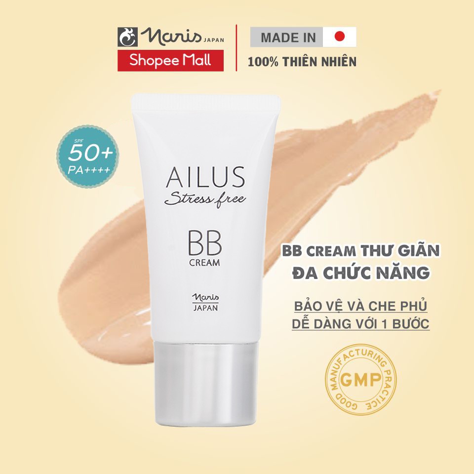 Kem nền trang điểm đa chức năng BB Cream Naris Ailus Stress Free 30g, che khuyết điểm kiềm dầu tốt nhất của Nhật