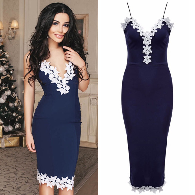 Xiangbao Đầm Ren Midi Hai Dây Không Tay Cho Nữ Dự Tiệc Dạ Hội