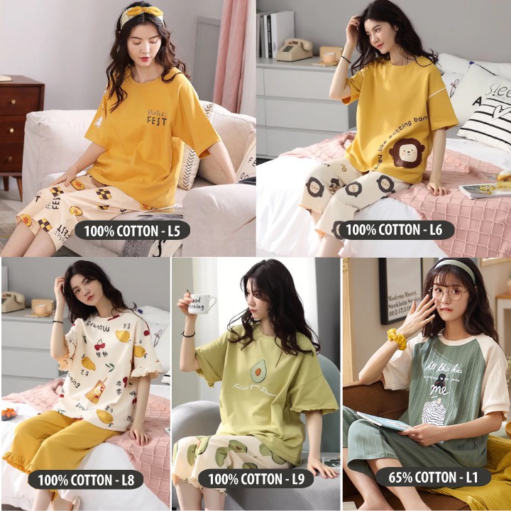 [50 MẪU] Bộ Ngủ Nữ Lửng ✨ Bộ Mặc Nhà Mùa Hè Cotton Cao Cấp | BigBuy360 - bigbuy360.vn