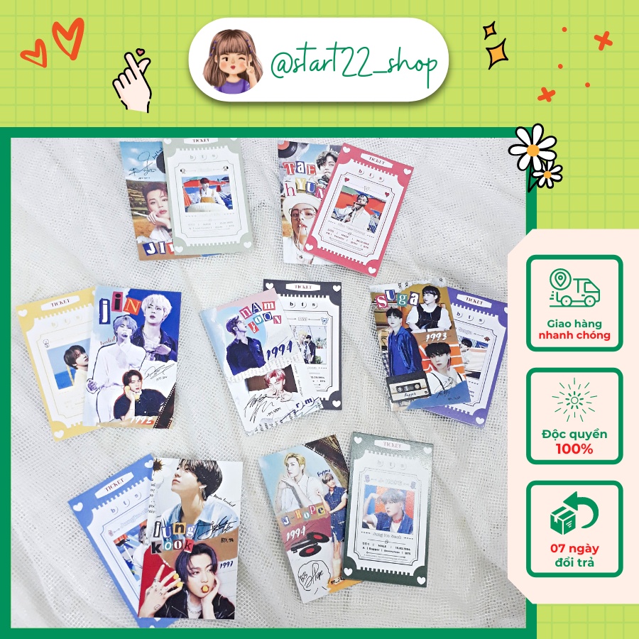 1 bộ 14 tấm card BTS đầy đủ 7 thành viên Jin, Jimin, Suga, Jungkook, Taehyung, Jhope, RM để collect hoặc làm sự kiện