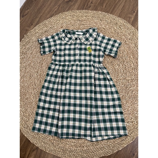 Váy baby doll kẻ caro xanh có hình trái dứa siêu dễ thương