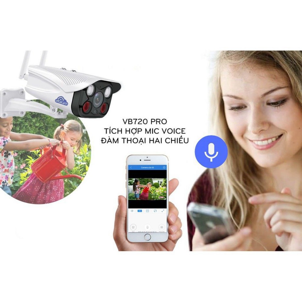 Camera IP Wifi Vitacam VB720 Pro Ngoài Trời Hình Ảnh có màu cả Đêm và Ngày - Hàng Chính Hãng bảo hành 24 tháng