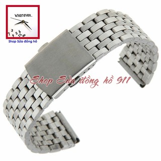Dây đồng hồ 7 hàng mắt dập, khóa bấm 2 bên. Màu Trắng Bạc - Silver