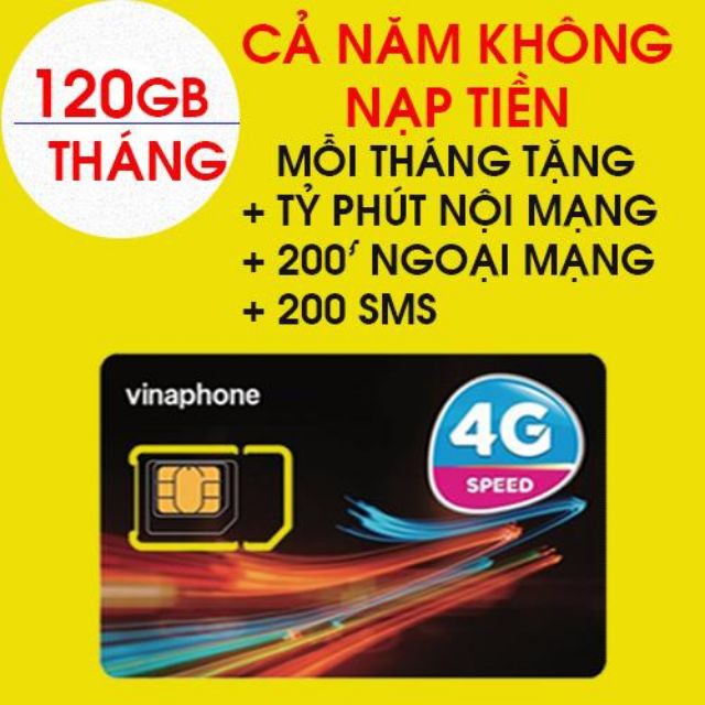 SIM 4G VINAPHONE VD89, D60G,VD149 TRỌN GÓI 12 THÁNG - 4GB/NGÀY - 120GB/THÁNG DATA TỐC ĐỘ CAO