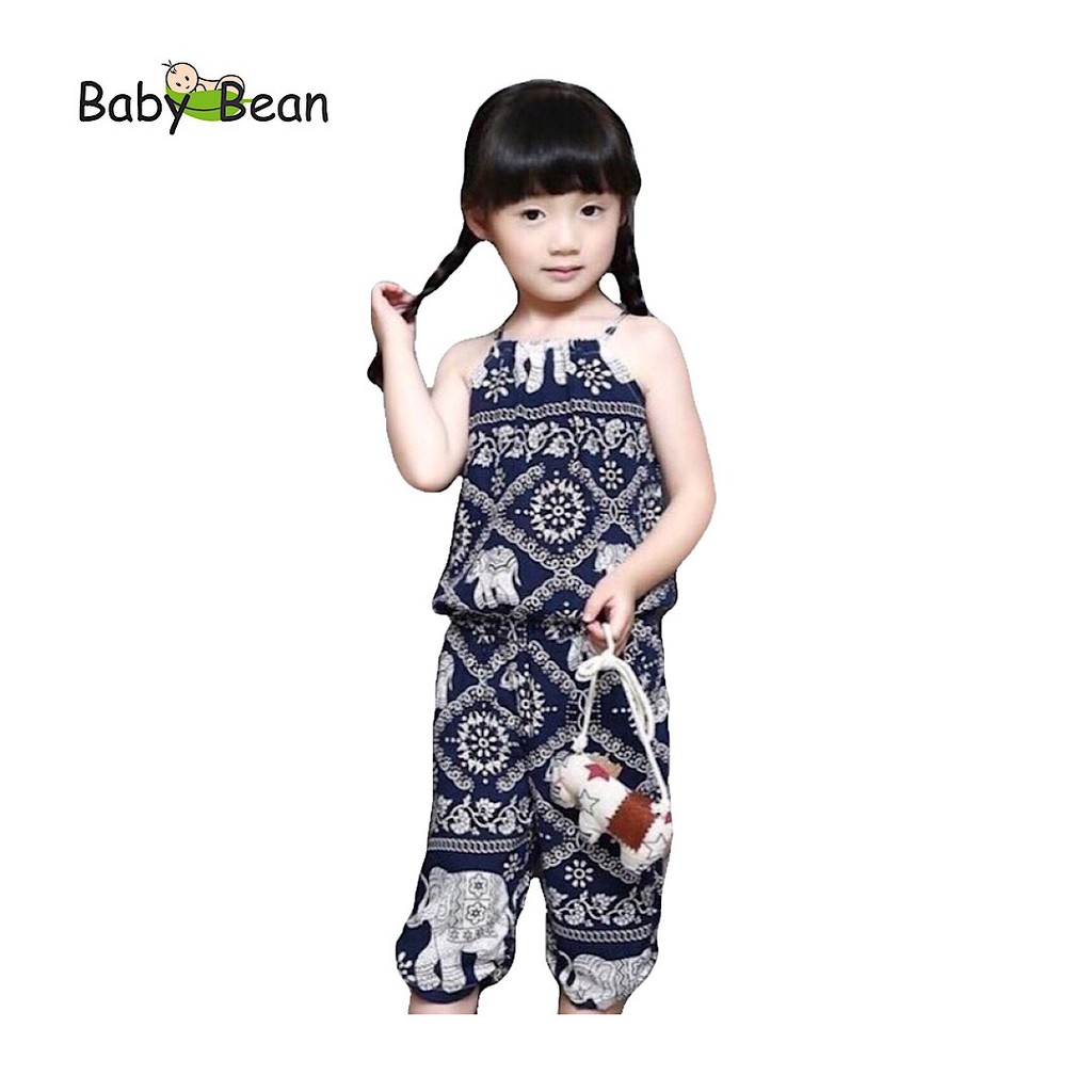 [MÃ THƯƠNG HIỆU YÊU THÍCH Voucher giảm 10%] Đồ Bộ Tol Lanh Cổ Yếm Quần Lửng In Hoa Văn bé gái BabyBean