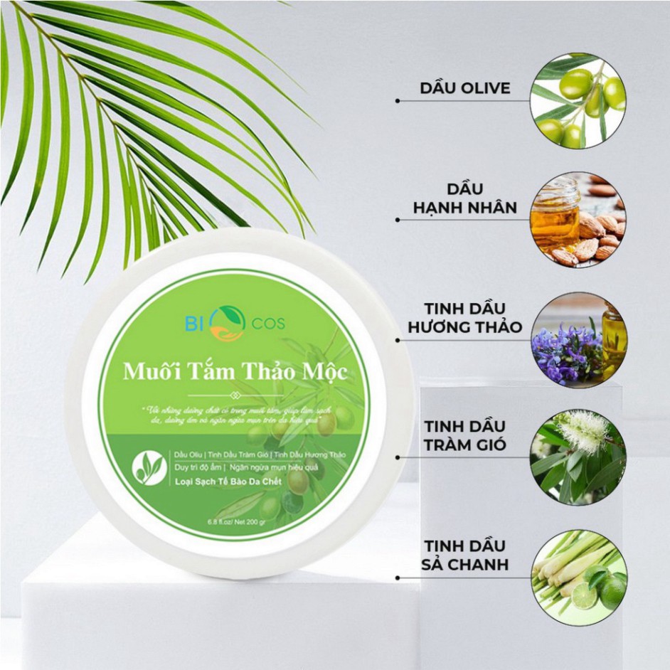 Muối Tắm Thảo Mộc BIOCOS - Tẩy Da Chết, Ngăn Ngừa Mụn, Sáng Da Thơm Mát 200g
