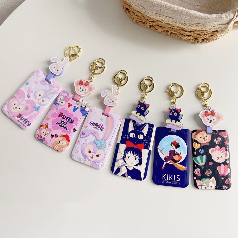 Bao đựng thẻ có dây móc chìa khoá kéo ra thu vào tiện dụng họa tiết mèo xinh xắn dễ thương
