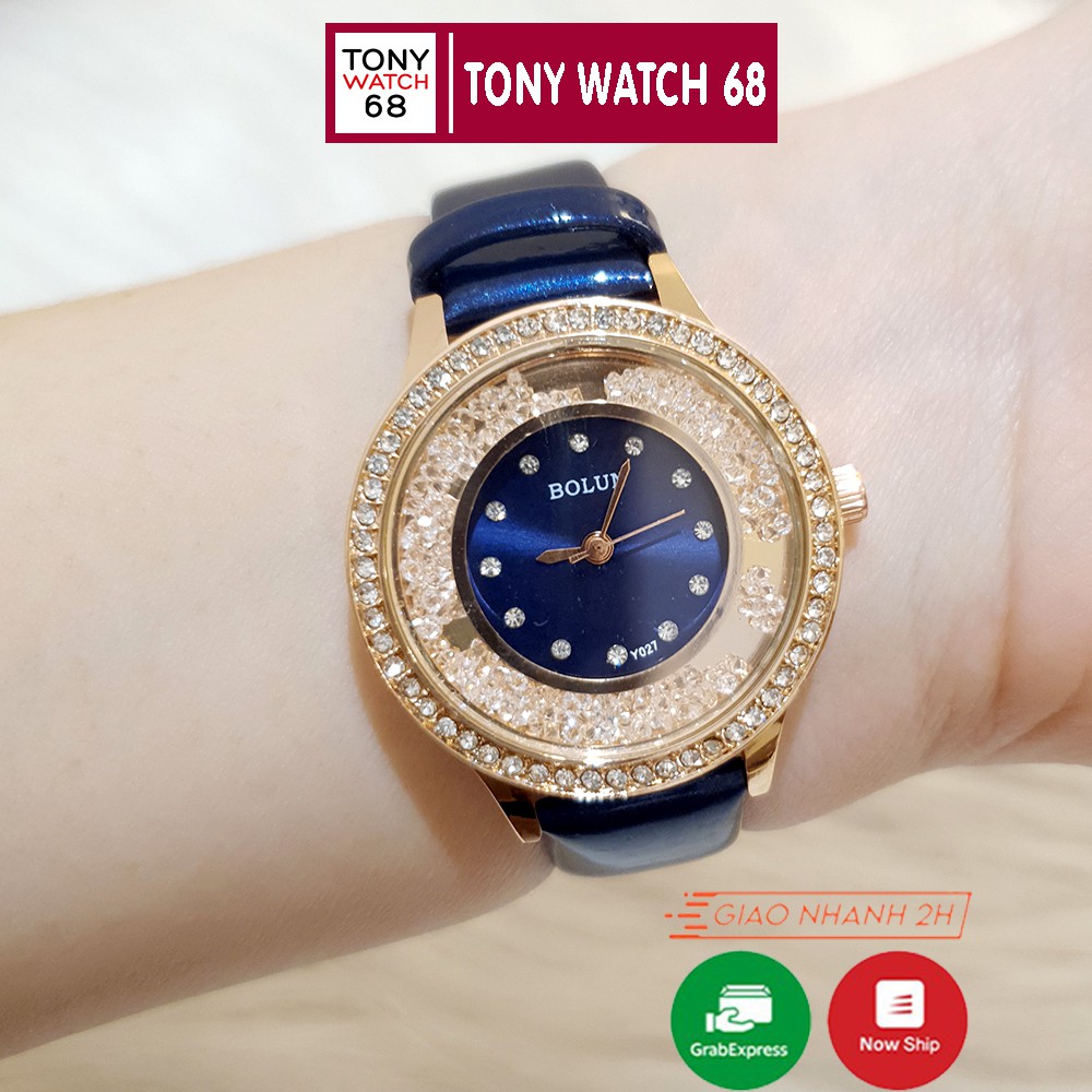Đồng hồ nữ Bolun mặt tròn mini dây da nhiều màu số đá chống nước chính hãng Tony Watch 68
