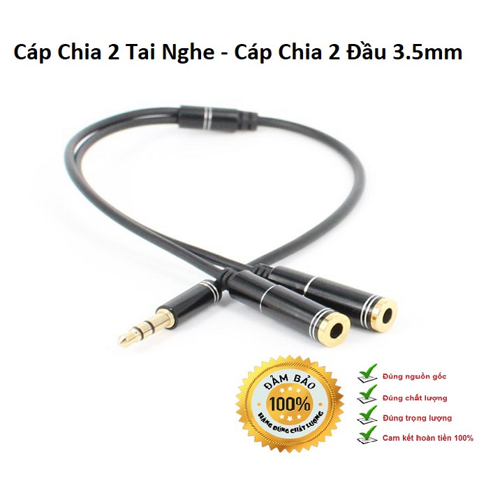 Cáp Chia 2 Tai Nghe, Cáp Chia 2 Cổng 3.5mm Dây Chia Từ 1 Ra 2 Tai Nghe Đầu Nhôm Jack Cắm 3.5Mmm Sịn Nhất