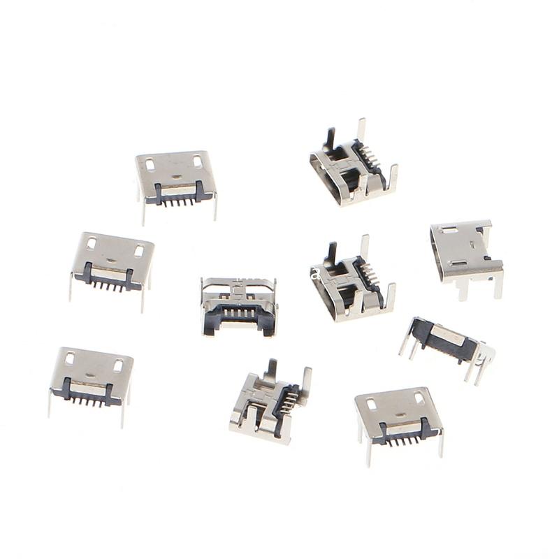 10 Pcs Micro USB Type B 5 Pin Female Socket Connector 4 Legs 90 Degree