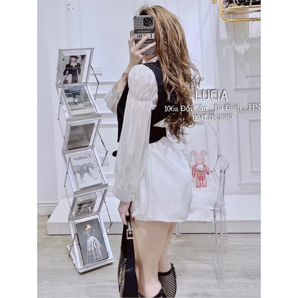 Set sơ mi tay phồng phối áo gile thêu chữ HGC729 | BigBuy360 - bigbuy360.vn