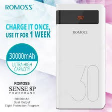 Sạc Dự Phòng Romoss Sense 8P 30000mah Màn Hình Led 3 Cổng Sạc Vào - BH 1 Năm