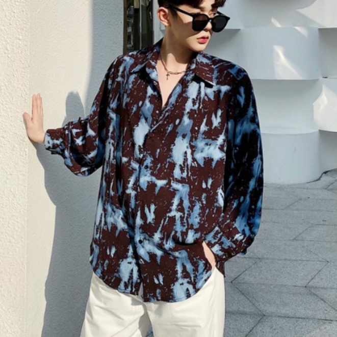Áo Sơ Mi Nam Dài Tay Dáng Rộng Màu Nhuộm Phong Cách Hàn Quốc Thời Trang fashion lụa  áo nam đẹp simple top  áo kiểu nam  áo sơ mi nam form rộng