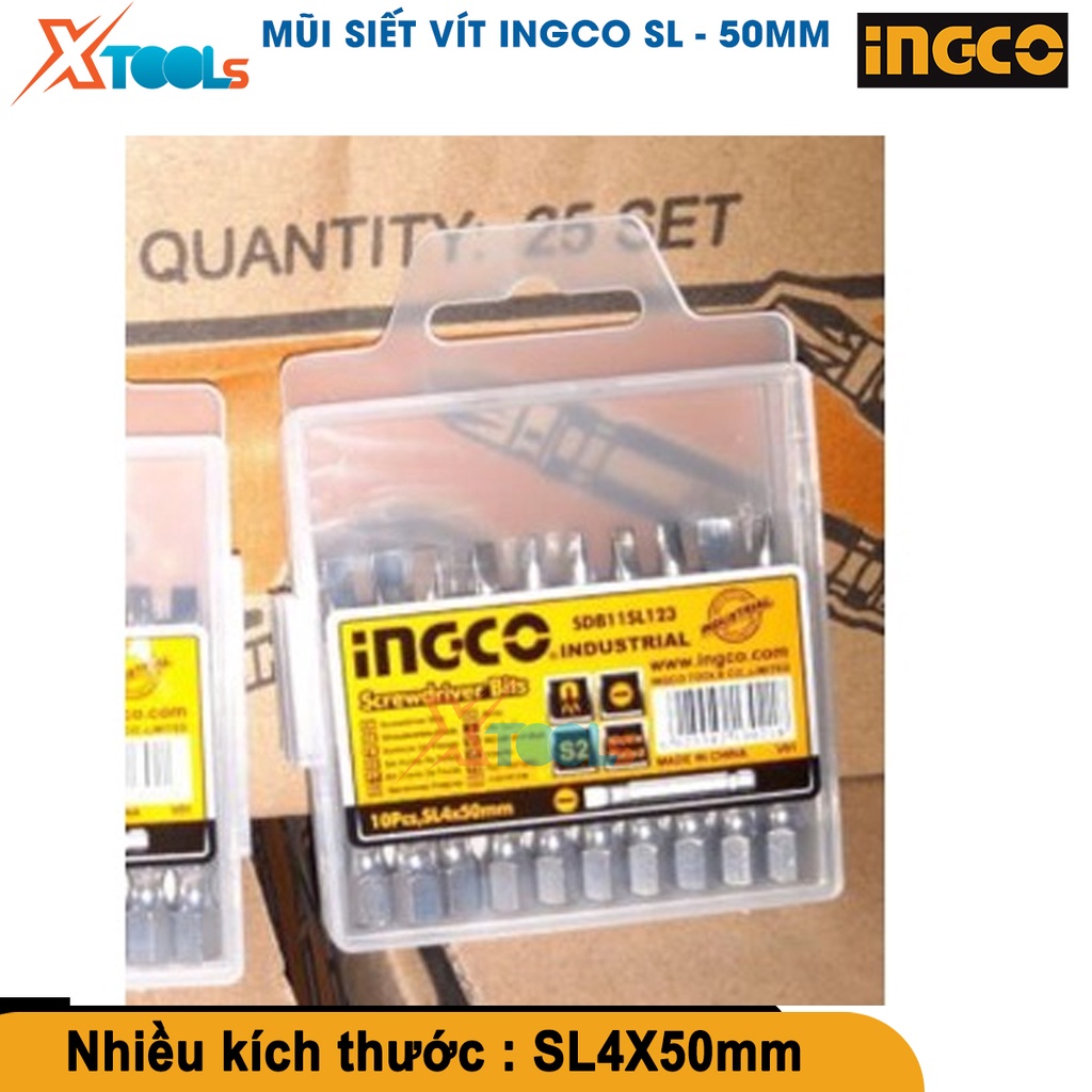 Bộ mũi siết vít đa năng INGCO size SL1-SL2-SL3-SL4-SL5-SL6 10 chi tiết, mũi bắn vít thép Cr-V [CHÍNH HÃNG][XTOOLs]