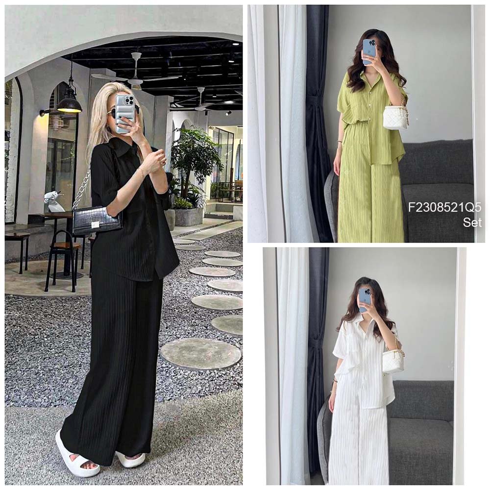 Sét bộ áo sơ mi tay con kèm quần suông dài!