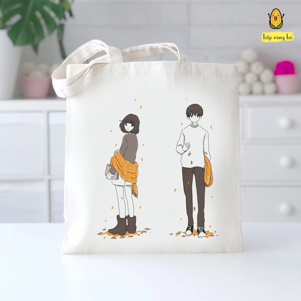 TÚI TOTE ĐƯA NHAU ĐI TRỐN ANH VÀ EM COUPLE - VẢI CANVAS CÓ KHÓA NÚT NAM CHÂM