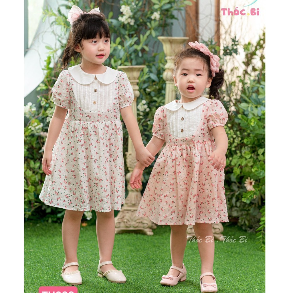 Váy Xòe Bé Gái Cổ Sen ngực xếp ly tinh tế, 3 màu đủ size 1Y-10Y (Hàng thiết kế)