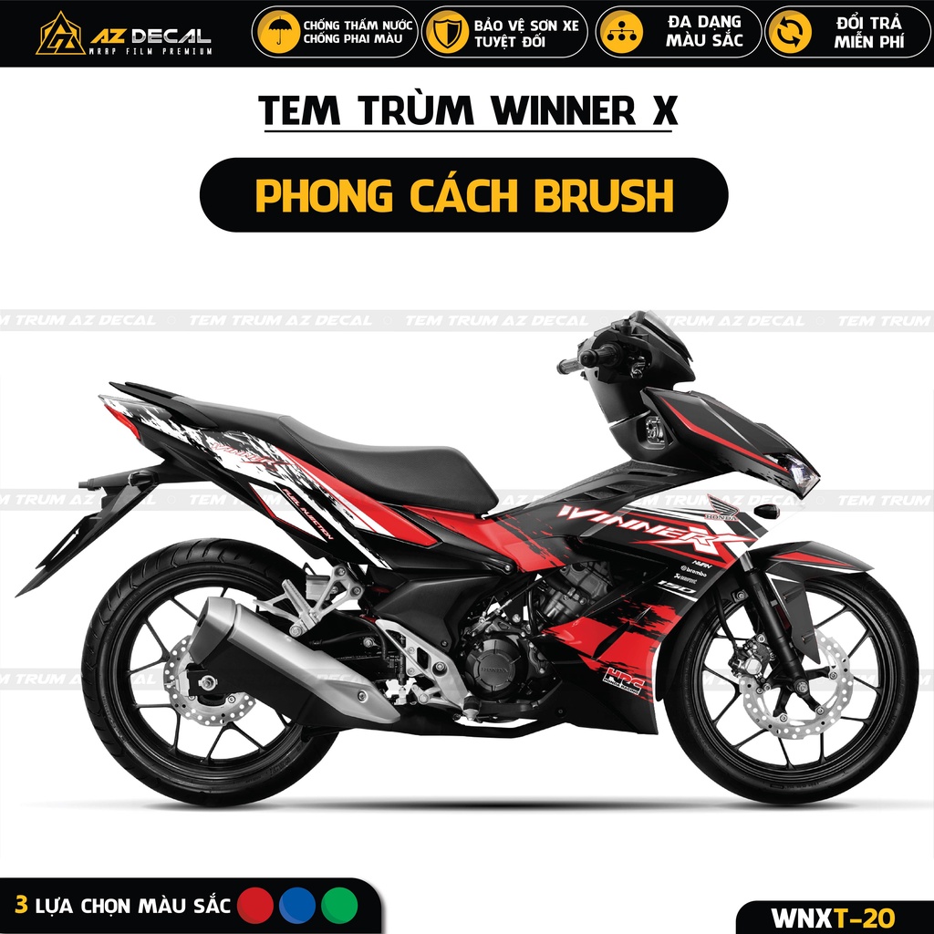 Decal Trùm Winner X Phong Cách Brush | WNXT-20 | Tem Team Hình Dán Trùm Chống Nước, Màu Đen Đỏ, Xanh Dương, Xanh Lá