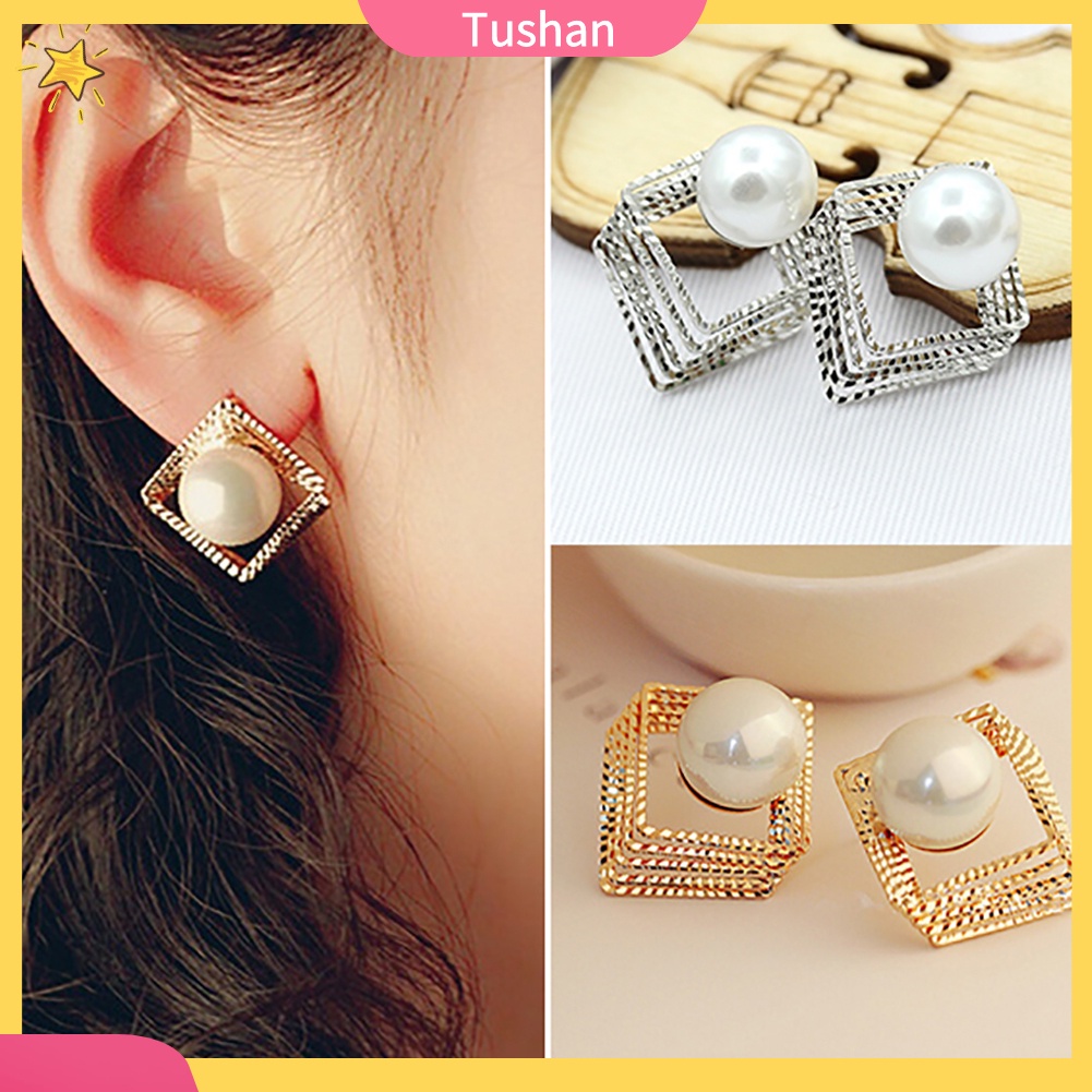 Đôi khuyên tai nhiều tầng đính ngọc trai giả thời trang cho nữ