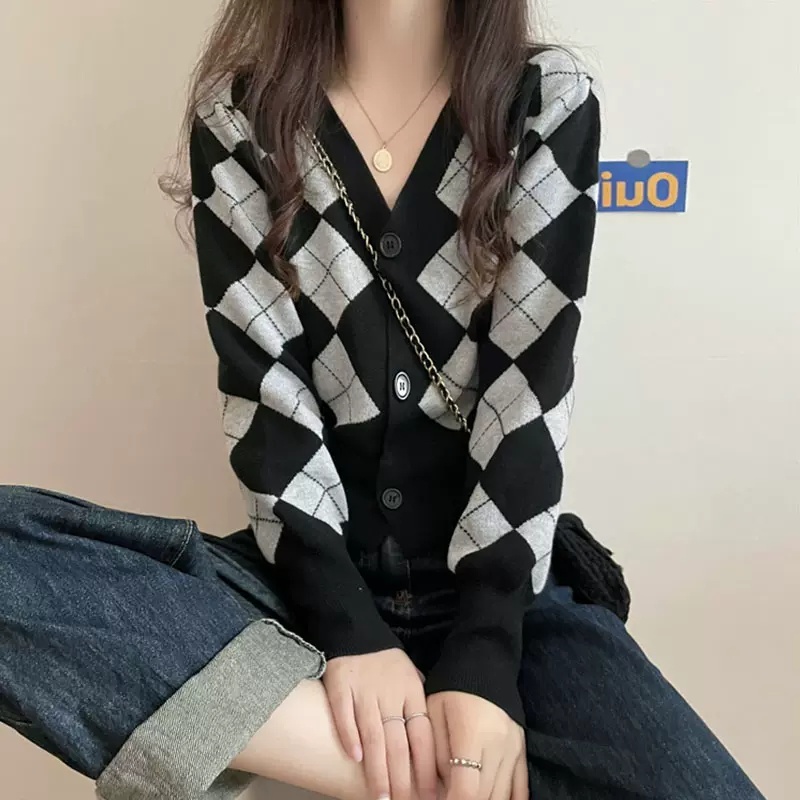 Áo khoác ZHELIHANGFEI dệt kim tay dài cổ chữ V thời trang cho nữ