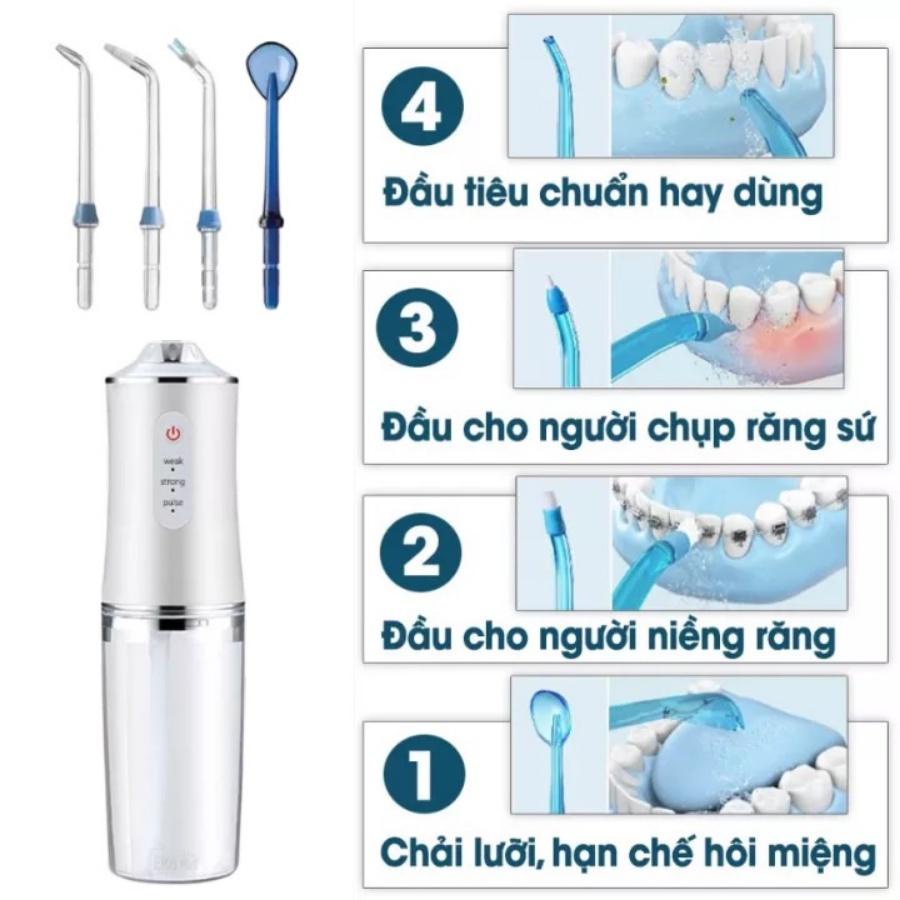 Máy Tăm Nước Cầm Tay Vệ Sinh Răng Miệng Oral Irrigator Tặng Kèm 4 Đầu Vệ Sinh