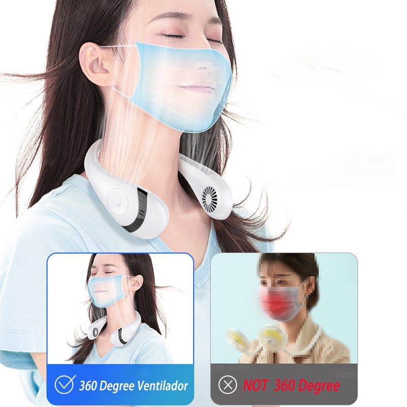 Quạt Đeo Cổ Mini Không Cánh Xoay 360 Độ Sạc USB Tiện Dụng