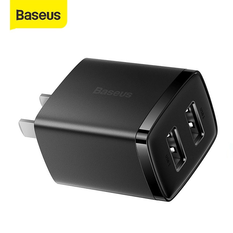 Củ sạc nhanh 2 cổng USB chân dẹt 10.5W Baseus Compact Charger chất liệu chống cháy cao cấp