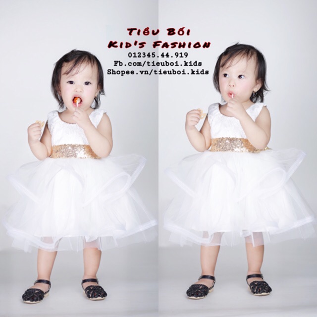 Đầm công chúa phối nơ vàng 