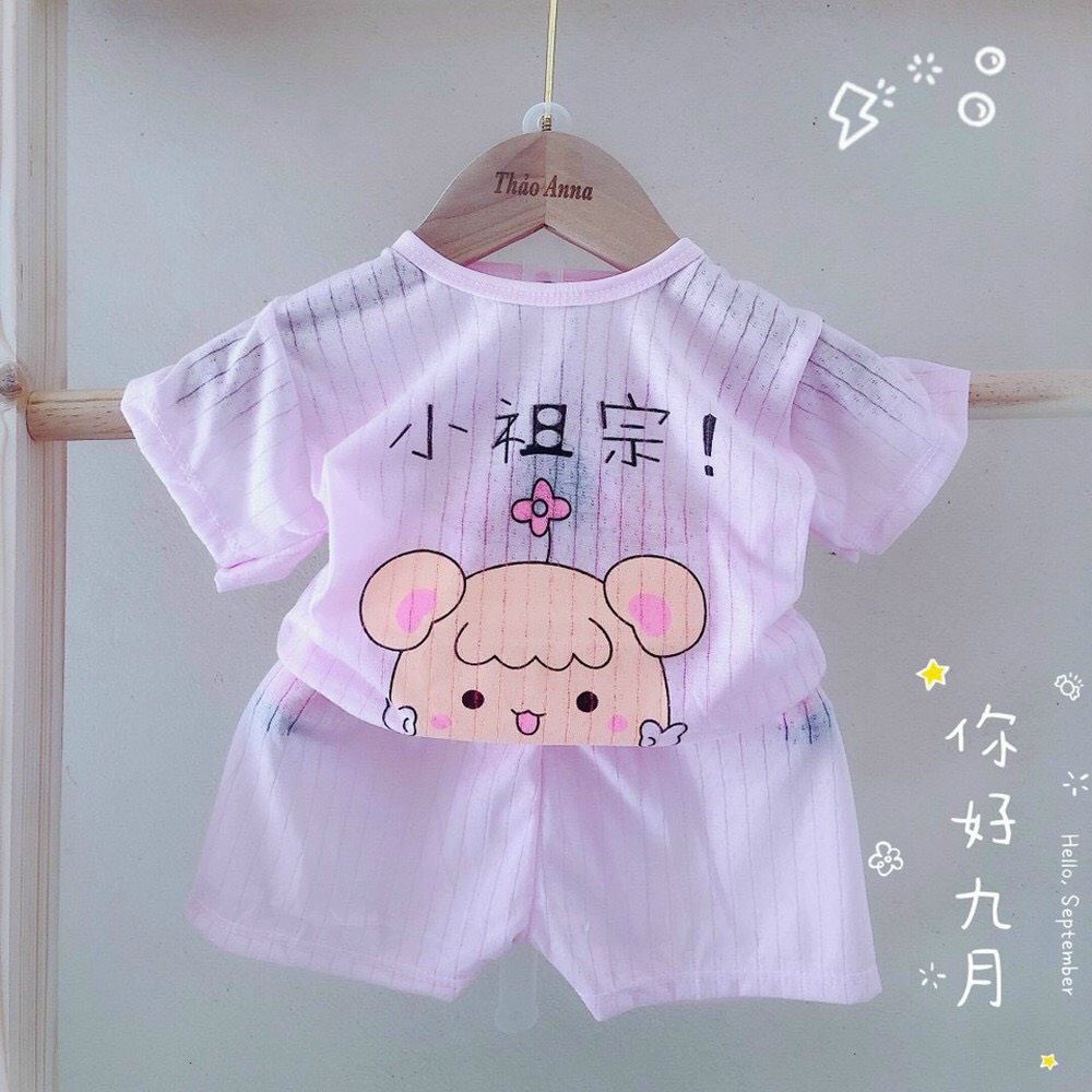 Bộ cộc cotton giấy màu cai vai in hình dễ thương cho bé 0-15kg