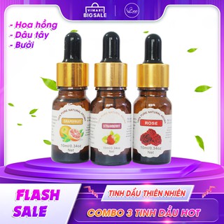 Flash Sale Combo 3 tinh dầu nguyên chất 100% (Hoa hồng, Bưởi, Dâu tây)