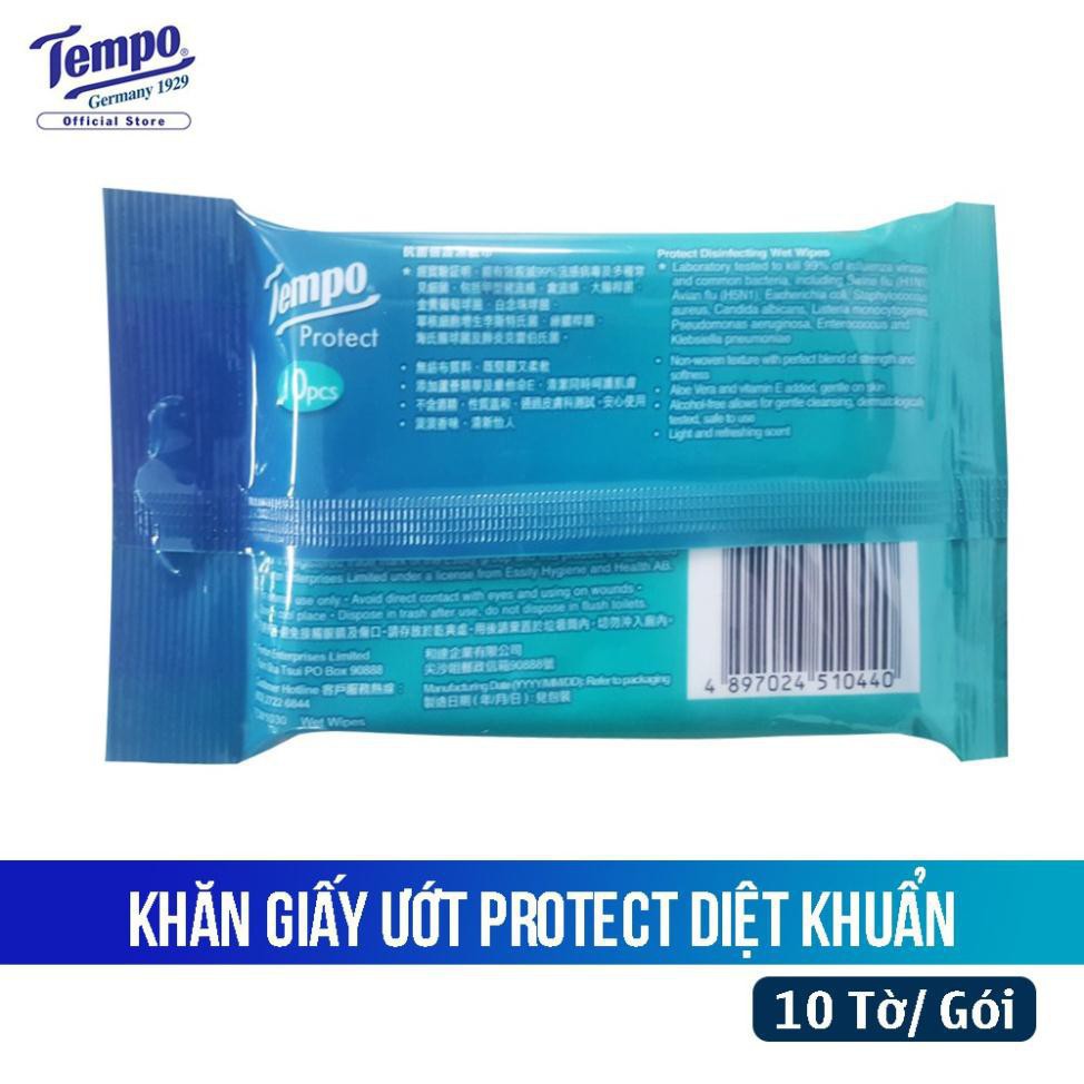 Khăn Giấy Ướt Diệt Khuẩn Protect TEMPO   - Túi 10 Tờ