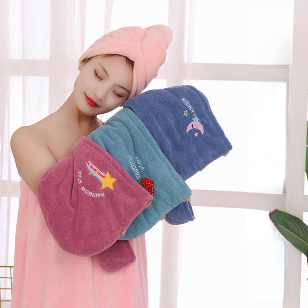 Mũ Tắm Trùm Đầu Thấm Hút Nước Nhanh Khô Bằng Lông Cừu San Hô Thêu Họa Tiết