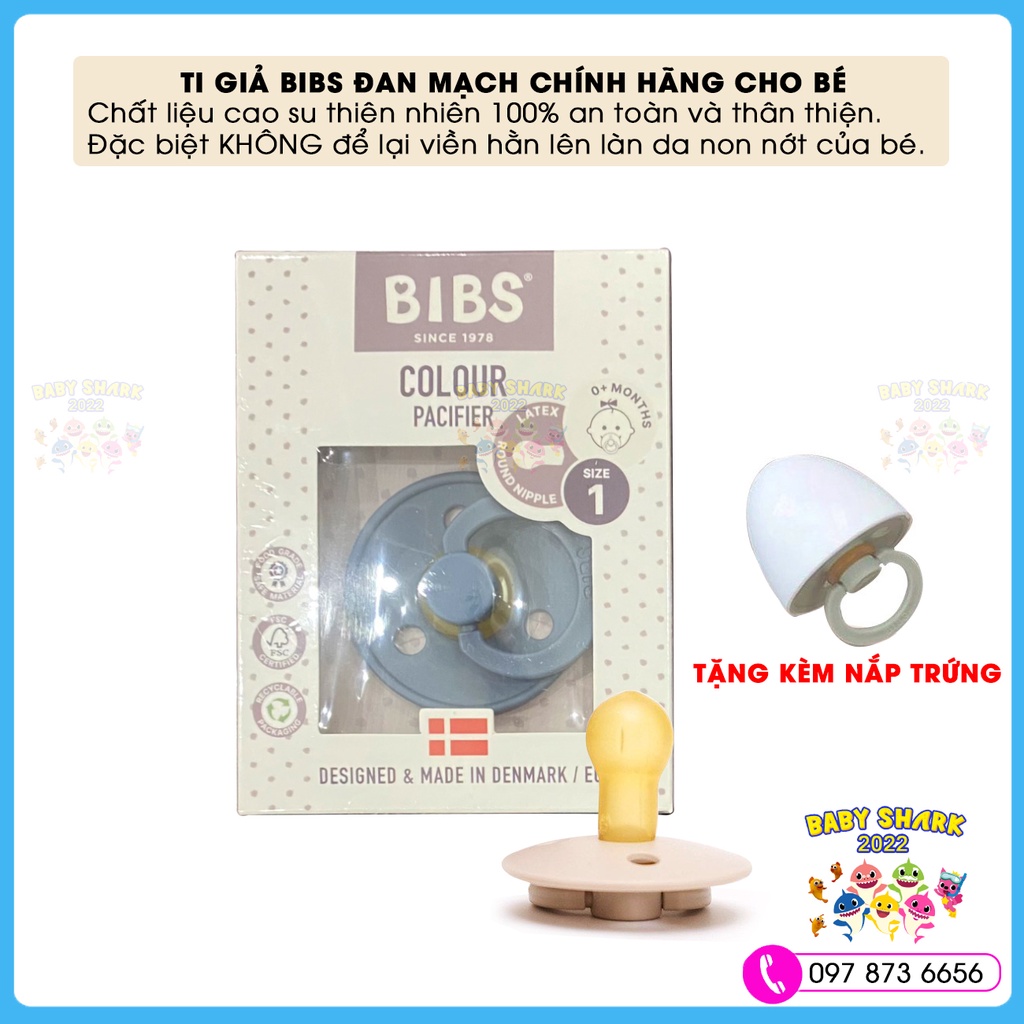 Ti giả núm tròn classic chống hô cho bé BIBS COLOUR chính hãng Đan Mạch Size 1,2 từ cao su thiên nhiên 100% (Latex)