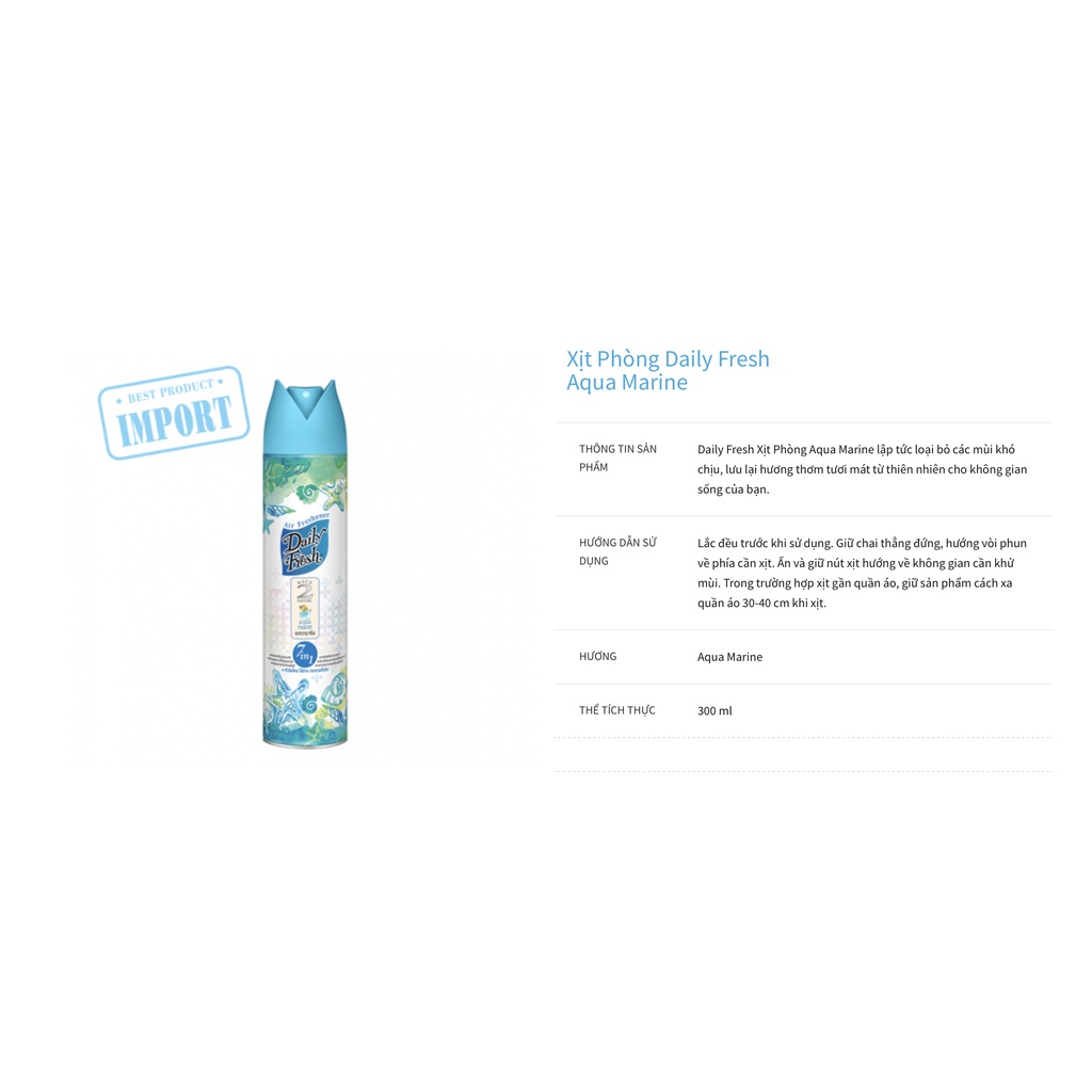 Xịt Phòng Daily Fresh Aqua Marine 300ml hương thơm sang trọng hàng nhập khẩu chất lượng cao