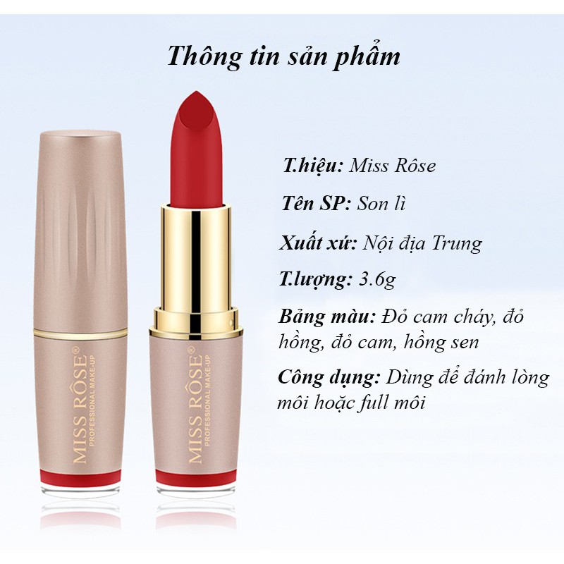 Son thỏi lâu trôi siêu mịn môi MISS ROSE son son trang điểm nội địa Trung ZD-SM62 | BigBuy360 - bigbuy360.vn