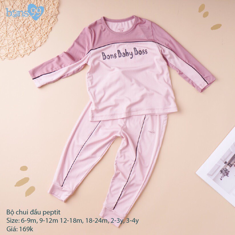 Bộ quần áo dài tay bổ trụ/chui đầu chất petit Bons99 cho bé