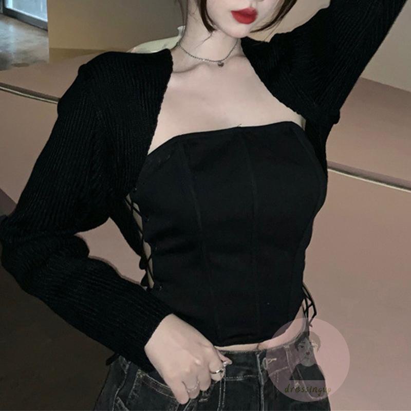 Áo Ống Mùa Hè Màu Trơn Trễ Vai Có Dây Chéo Cho Nữ