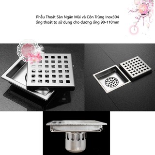 THOÁT SÀN NGĂN MÙI HÔI 15x15cm INOX304 ỐNG THOÁT TO NX6263-2U
