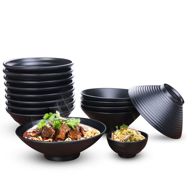 Tô nhựa melamine viền xoắn màu đen nhám cao cấp phong cách Hàn Quốc, Nhật Bản