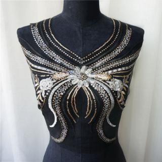 Sequin Thêu Ren Đính May Hoa Vải Cổ Miếng Dán Váy Cưới Váy Cô Dâu DIY