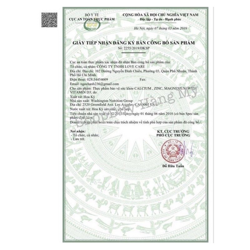 Viên uống Kirkland Calcium Citrate Magnesium and Zinc 500v Mỹ