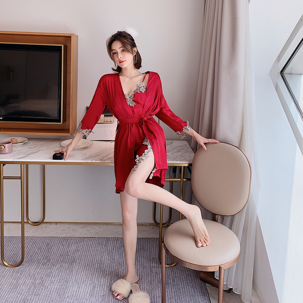 Đầm ngủ, Váy ngủ lụa 2 dây LYSSA phối ren mềm mịn, sexy gợi cảm - Kèm áo choàng VN003 | BigBuy360 - bigbuy360.vn
