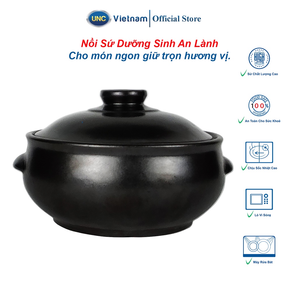 Nồi Sứ Dưỡng Sinh An Lành UNC Việt Nam - Kiểu dáng Hàn Quốc, độ bền cao, giữ nguyên hương vị, dung tích: 1.7L, 2.5L