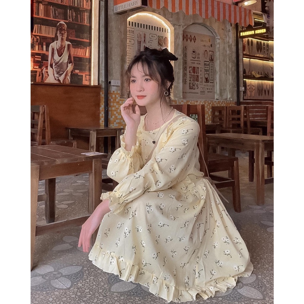 Đầm hoa nhí ngắn tay bồng be