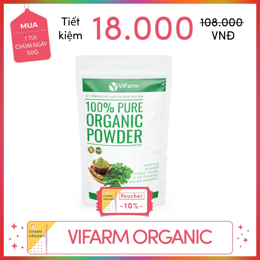 Bột Chùm Ngây Sấy Lạnh ViFarm 50Gram Nguyên Chất 100%, Bột Chùm Ngây Đắp Mặt, Dưỡng Da, Thải Độc Cơ Thể