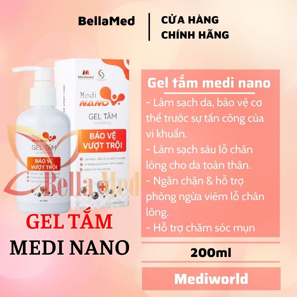 GEL TẮM MEDINANO của mediworld Bảo vệ cơ thể từ công nghệ Nano bạc 200ml