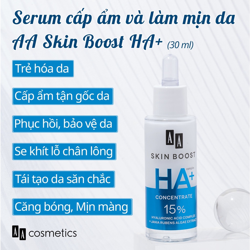 Serum cấp ẩm và căng mịn da AA Skin Boost HA+ Concentrate của AA COSMETICS Ba Lan